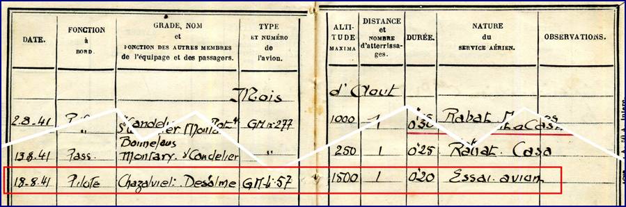 Carnet de vol de Jean JOUQUANT