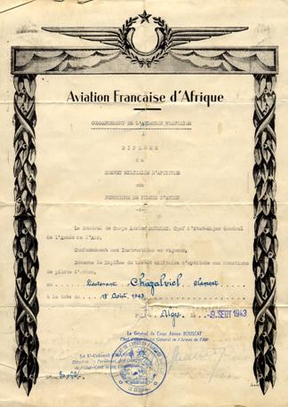 Brevet de pilote d'avions militaires de Clment CHAZALVIEL - Aviation Franaise d'Afrique