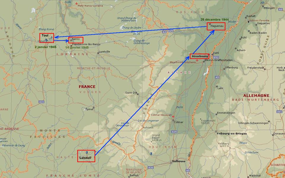 Stationnements premire Escadre de Chasse - 1944/1945