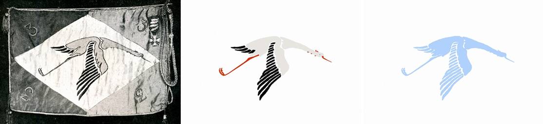 La cigogne de la SPA 3 dessine  partir du Fanion de l'Escadrille 