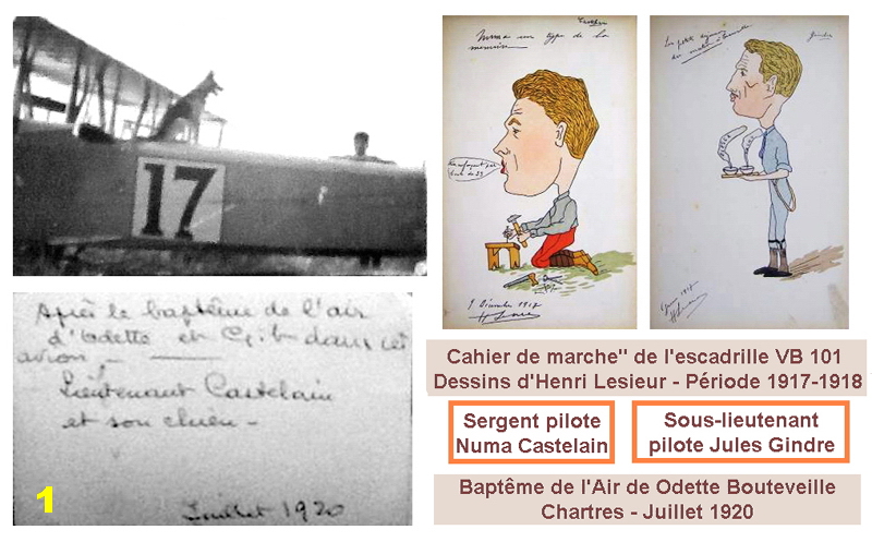 Baptme de l'air d'Odette BOUTEVEILLE en juillet 1920  Chartres. Farman F.50 de Luxeuil . Lieutenants CASTELAIN et GINDRE