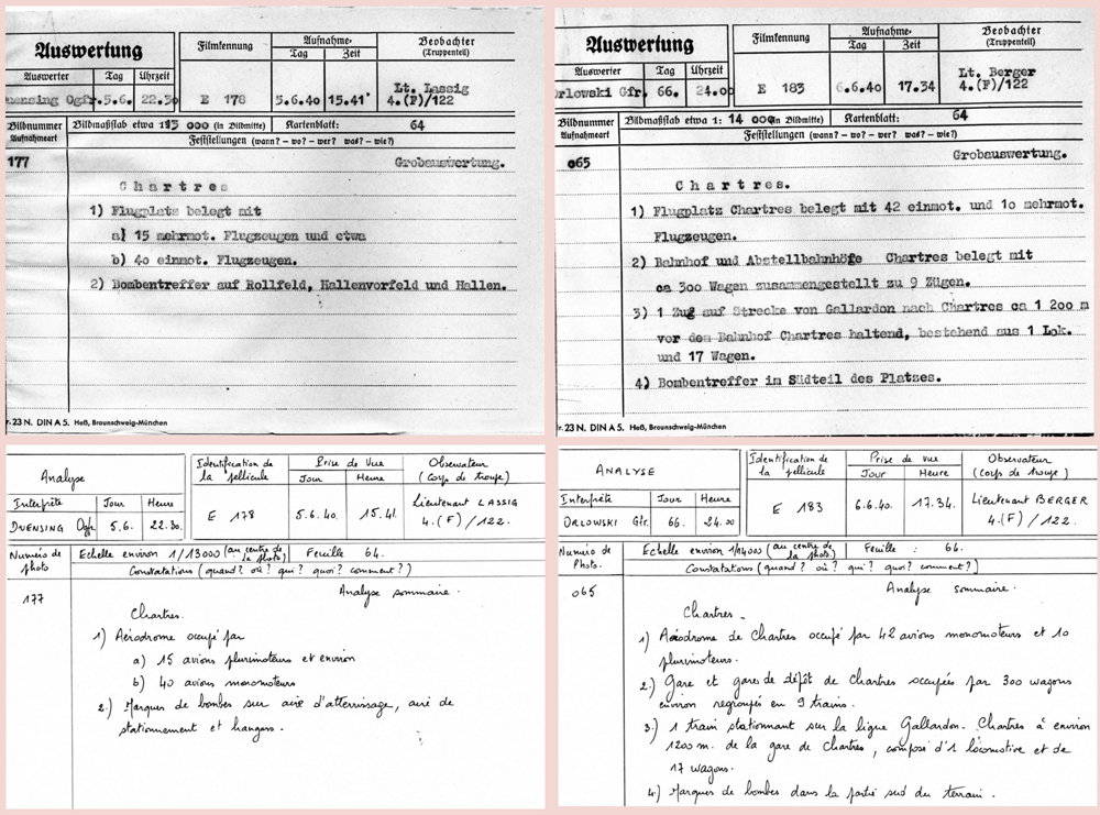Rapports de missions d'observation de la Luftwaffe sur Chartres