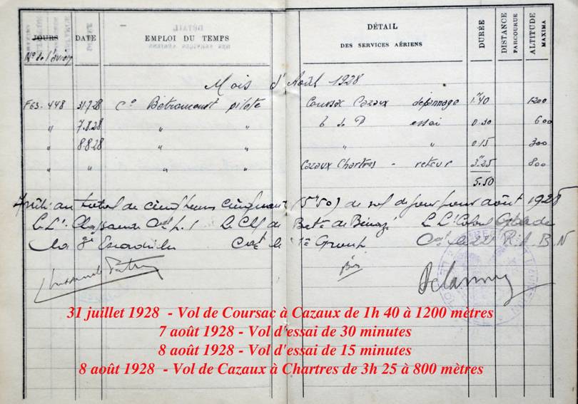 Carnet de vol de Jean BTRANCOURT