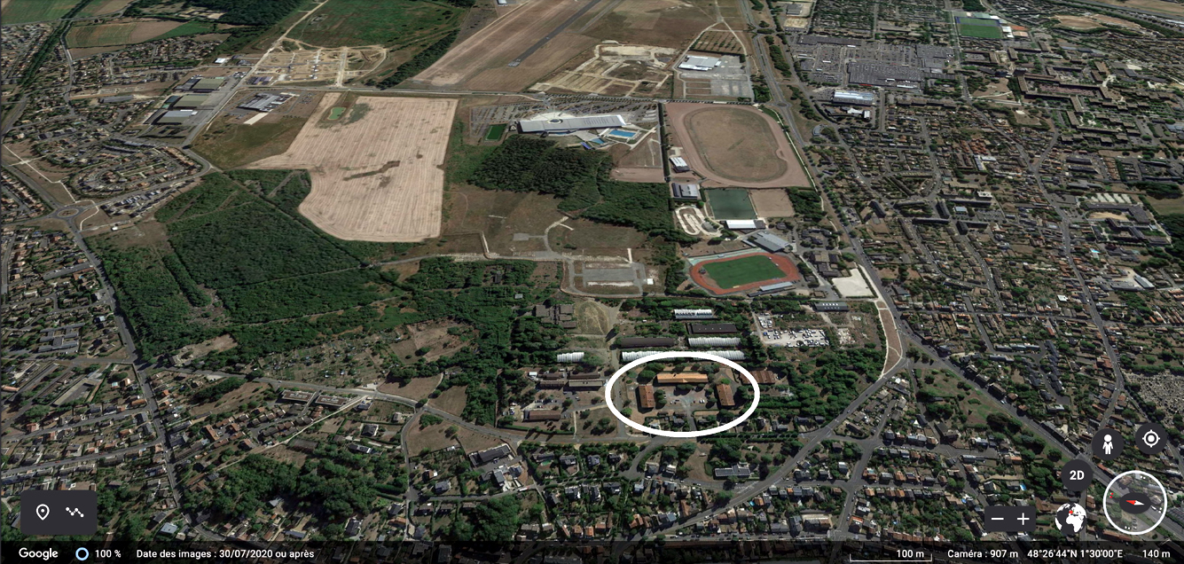 Image numrique des vestiges de l'ancien terrain de  l'aviation militaire  Chartres en 2021.