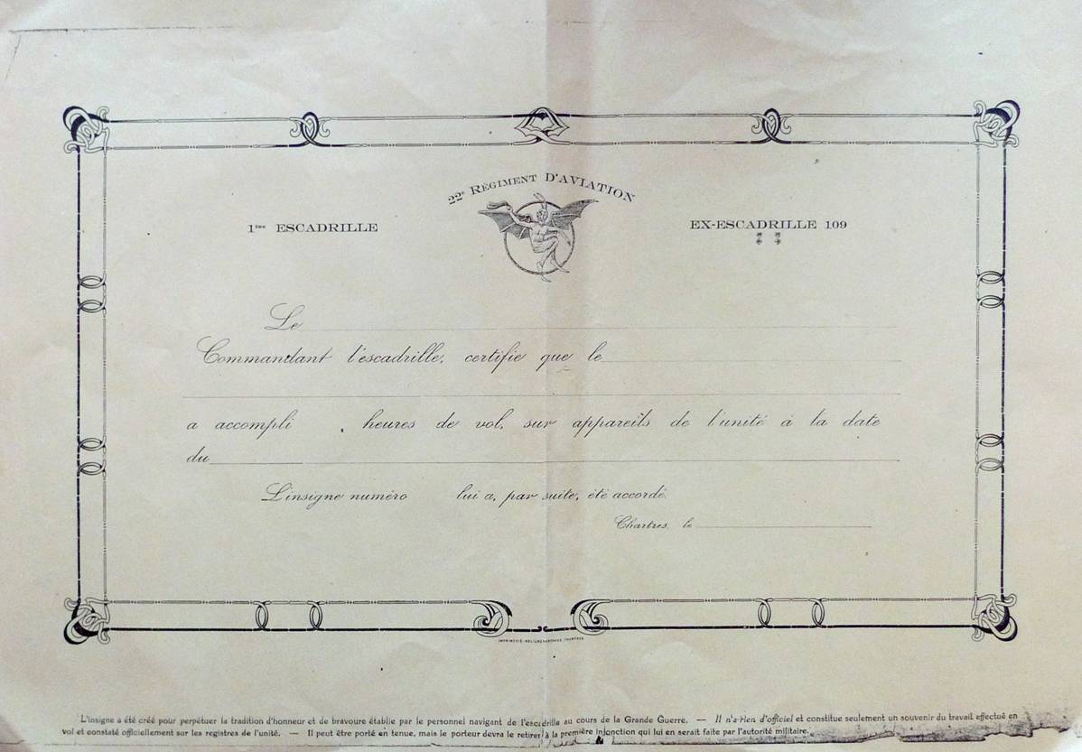 Certificat d'heures de vol - VB 109