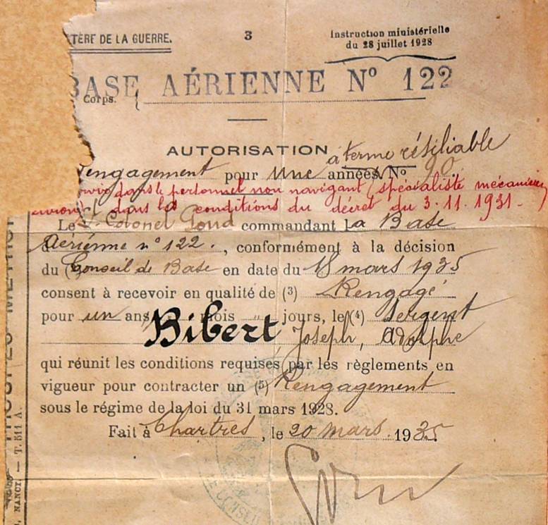 Rengagement du sergent Joseph BIBERT 