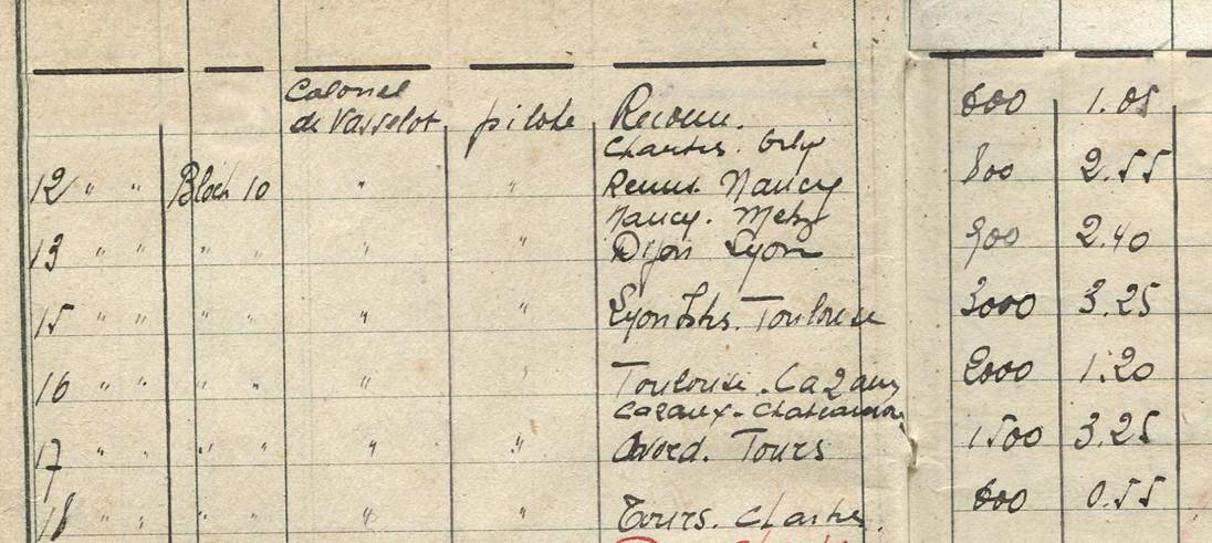 Carnet de vol du colonel de VASSELOT de RGN