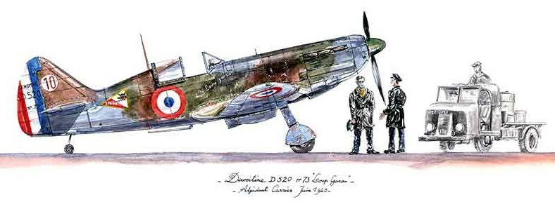 Aquarelle de Jean Bellis - Dewoitine D.520