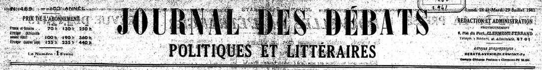 Journal des débats pollitiques et littéraires - 28 juillet 1941