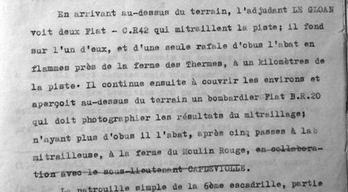 Fac simil de la page 245 de l'Historique du GC III/6 de 1956 - La mention raye de la participatiopn du Lt CAPDEVIOLLE  l'ataque du BR20