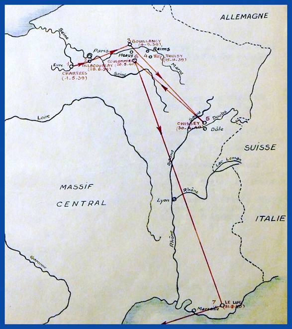 Les aérodromes ou a stationné le GC III/6 pendant la campagne de France