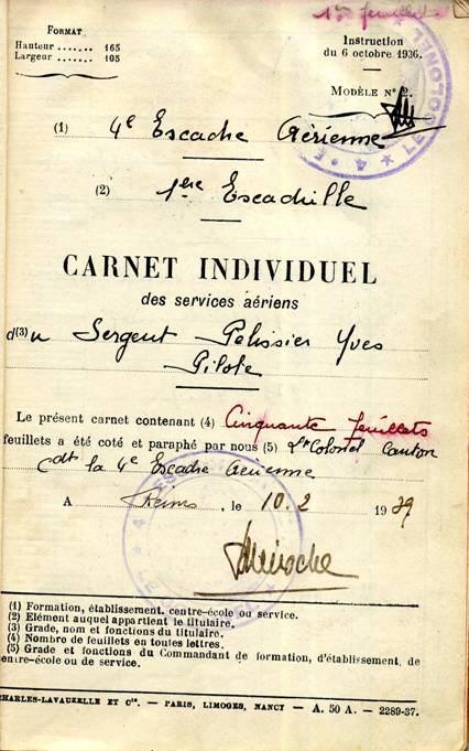 Carnet de vol de Robert Plissier