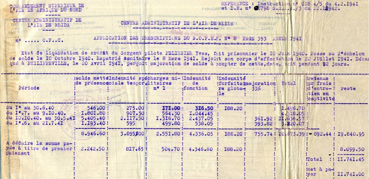 "Etat de liquidation d crdit" - Robert- Plissier - Centre Administratif de l'Air de Blida