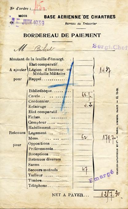 Bulletin de solde du sergent BIBERT
