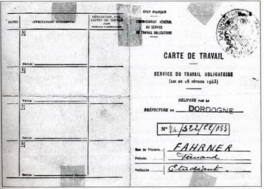 Fernand FAHRNER - Carte de travail