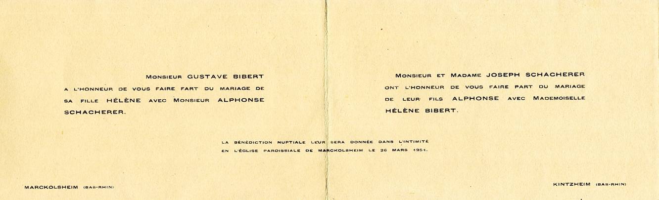 Mariage Alphonse SCHACHERER et Hlne BIBERT