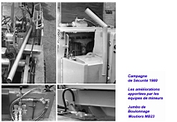 Mine de Mairy 1980 03.jpg: Mine de Mairy - Campagne de sécurité - Jumbo de boulonnage