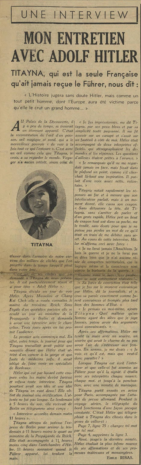 TITAYNA - Elisabeth SAUVY - Mon entretien avec Adolf Hitler