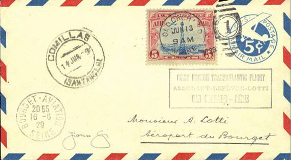 Pli transport par l'Oiseau Canari - 13/16 juin 1929 